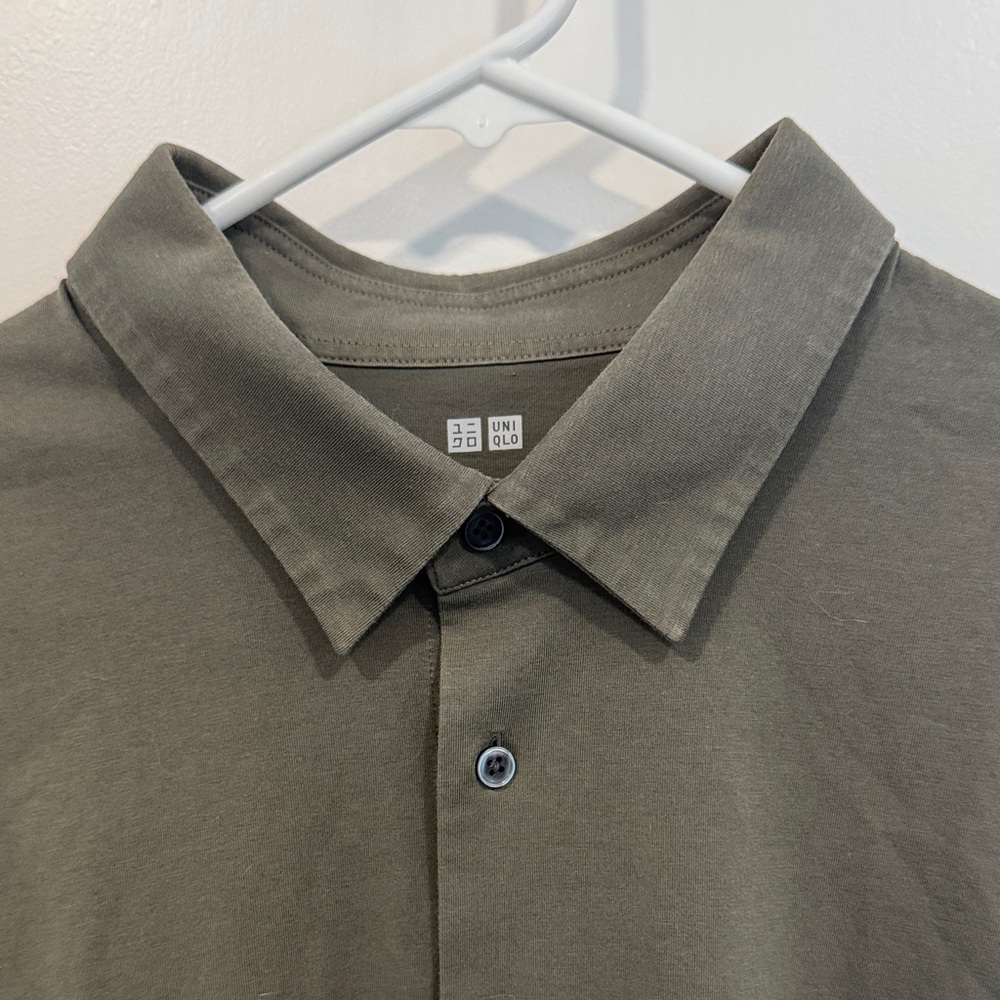 UNIQLO Men's Airism Short Sleeve Button Down Olive Green Shirt XXL - Picture 7 of 7